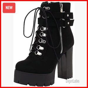 Platform Combat Booties Chunky Heel Lace Up Ankle Boots Gothic Style